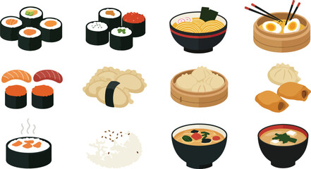 Various asian foods illustration
