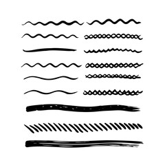 Set of wavy horizontal lines. Marker hand-drawn line border set and scribble design elements. Lines hand drawn paint brush stroke. Vector set isolated .