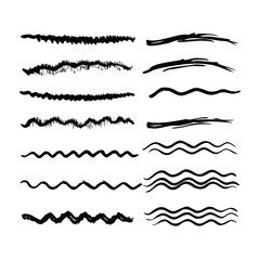 Set of wavy horizontal lines. Marker hand-drawn line border set and scribble design elements. Lines hand drawn paint brush stroke. Vector set isolated .