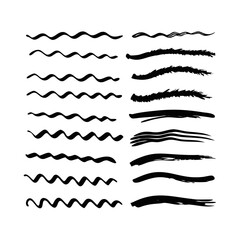 Set of wavy horizontal lines. Marker hand-drawn line border set and scribble design elements. Lines hand drawn paint brush stroke. Vector set isolated .