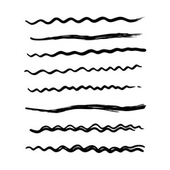 Set of wavy horizontal lines. Marker hand-drawn line border set and scribble design elements. Lines hand drawn paint brush stroke. Vector set isolated .