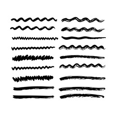 Set of wavy horizontal lines. Marker hand-drawn line border set and scribble design elements. Lines hand drawn paint brush stroke. Vector set isolated .