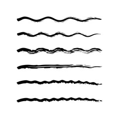 Set of wavy horizontal lines. Marker hand-drawn line border set and scribble design elements. Lines hand drawn paint brush stroke. Vector set isolated .