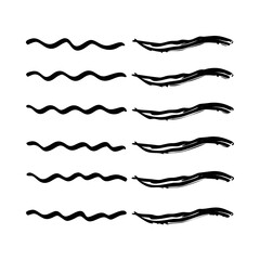 Set of wavy horizontal lines. Marker hand-drawn line border set and scribble design elements. Lines hand drawn paint brush stroke. Vector set isolated .