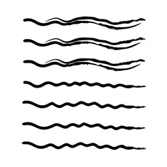 Set of wavy horizontal lines. Marker hand-drawn line border set and scribble design elements. Lines hand drawn paint brush stroke. Vector set isolated .