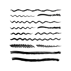Set of wavy horizontal lines. Marker hand-drawn line border set and scribble design elements. Lines hand drawn paint brush stroke. Vector set isolated .