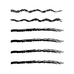 Set of wavy horizontal lines. Marker hand-drawn line border set and scribble design elements. Lines hand drawn paint brush stroke. Vector set isolated .