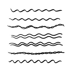 Set of wavy horizontal lines. Marker hand-drawn line border set and scribble design elements. Lines hand drawn paint brush stroke. Vector set isolated .