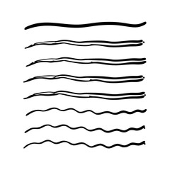 Set of wavy horizontal lines. Marker hand-drawn line border set and scribble design elements. Lines hand drawn paint brush stroke. Vector set isolated .