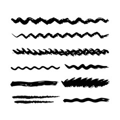 Set of wavy horizontal lines. Marker hand-drawn line border set and scribble design elements. Lines hand drawn paint brush stroke. Vector set isolated .