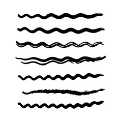 Set of wavy horizontal lines. Marker hand-drawn line border set and scribble design elements. Lines hand drawn paint brush stroke. Vector set isolated .