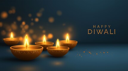 Diwali Celebration: A cluster of glowing diyas, set against a rich, deep blue background, illuminates the joyous festival of lights with a warm and inviting ambiance.