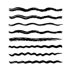 Set of wavy horizontal lines. Marker hand-drawn line border set and scribble design elements. Lines hand drawn paint brush stroke. Vector set isolated .