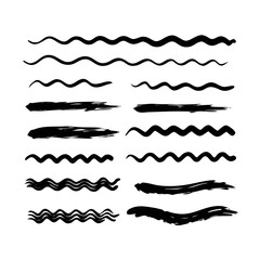 Set of wavy horizontal lines. Marker hand-drawn line border set and scribble design elements. Lines hand drawn paint brush stroke. Vector set isolated .