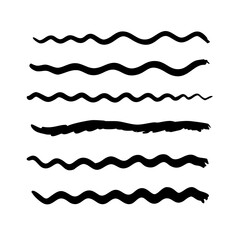Set of wavy horizontal lines. Marker hand-drawn line border set and scribble design elements. Lines hand drawn paint brush stroke. Vector set isolated .