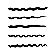 Set of wavy horizontal lines. Marker hand-drawn line border set and scribble design elements. Lines hand drawn paint brush stroke. Vector set isolated .