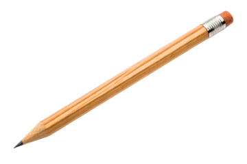 Wooden pencil with eraser for writing, drawing, and sketching tasks isolated with transparent background