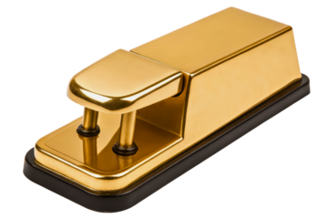 Gold colored metal two-hole paper punch for office and desk use isolated with transparent background
