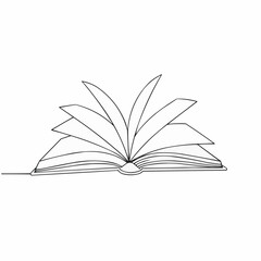Open book illustration with detailed pages in simple line art  