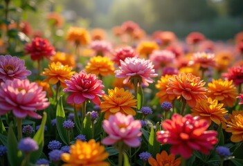 Fototapeta premium vibrant flowerbeds colorful seasonal blooms lush garden beautiful blossoms palette, petal, flora, vegetation, nature, landscape, park, meadow, botanical