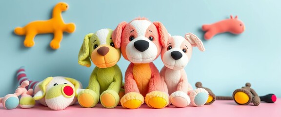 Obraz premium Soft, colorful plush dog toys in playful designs , cute, children's toy