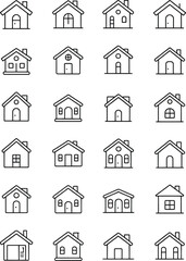 Fototapeta premium Real estate vector icon set. A collection of simple house and home outline graphics for property websites and apps.