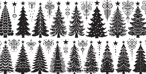 Black and white seamless Christmas tree vector pattern illustration