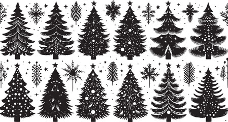 Obraz premium Black and white seamless Christmas tree vector pattern illustration