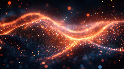 Abstract glowing particles flowing in waves