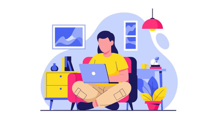Woman working from home on laptop, illustration perfect for remote work blogs or articles.