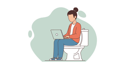 Person working on laptop while sitting on toilet - Illustration for website or blog post about work-life balance.
