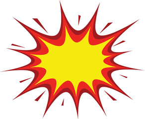 Bright yellow and red comic book style explosion burst isolated on transparent background