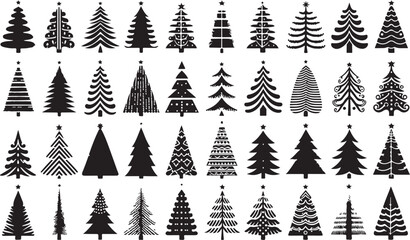 Obraz premium Black and white seamless Christmas tree vector pattern illustration