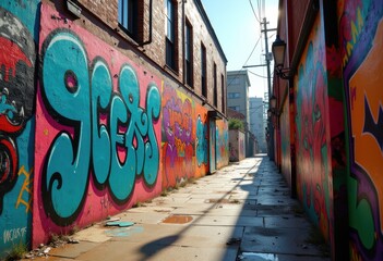 Fototapeta premium vibrant graffiti walls street art colorful urban alley expressive culture creativity, city, expression, spray, paint, mural, scene, trend, streetstyle, vivid