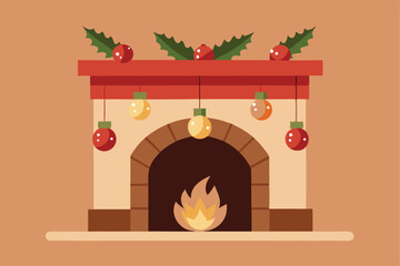 Fototapeta premium vintage style christmas fireplace mantel adorned (1).eps