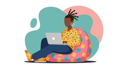 Person working on laptop from beanbag chair, perfect for website banners or social media posts.