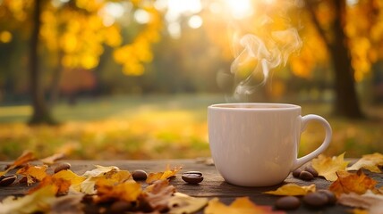 cup of coffee or tea autumn morning