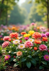 vibrant lush garden beds overflowing colorful blooms radiating natural beauty serenity, rainbow, lgbtq, lgbt, pride, love, equality, nature, landscape