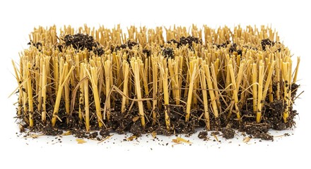 Cut straw stubs rise from soil creating a rectangular block