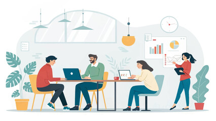 Teamwork in a modern office, perfect for illustrating collaboration and productivity in business presentations.