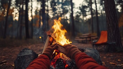campfire in the forest pov
