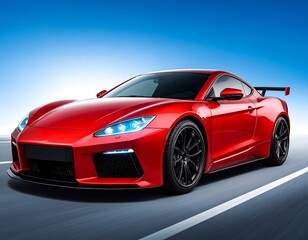 Sleek red sports car speeding on a highway