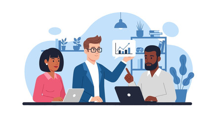 Diverse business team collaborating on project, ideal for website landing pages or presentations.