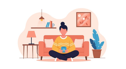 Person relaxing on a couch with a warm drink, perfect for blogs, websites, or social media posts about comfort and relaxation.