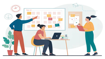 Teamwork and Collaboration: Illustration of colleagues working together on a project, perfect for websites, presentations, and marketing materials.