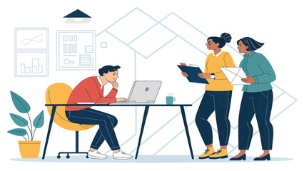 Diverse team of business professionals collaborating on a project. Ideal for presentations, reports, and marketing materials.