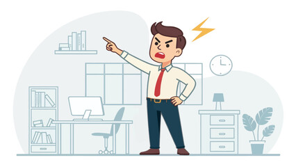 Angry businessman in office, perfect for illustrating stress, anger management, or workplace conflict for websites and presentations.