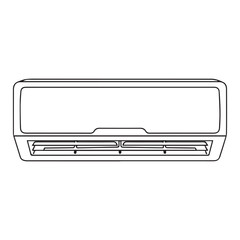 A minimalist line drawing of a wall-mounted air conditioning unit, showcasing its rectangular shape and front vents.
