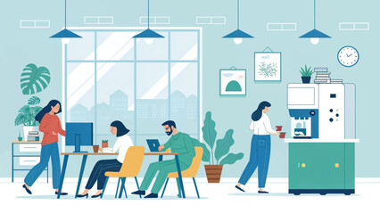 Modern office workspace illustration perfect for company websites, brochures, and presentations.