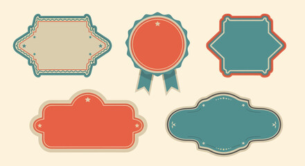 A set of blank vintage labels and decorative frames. Retro design elements in a classic color palette for tags and banners.